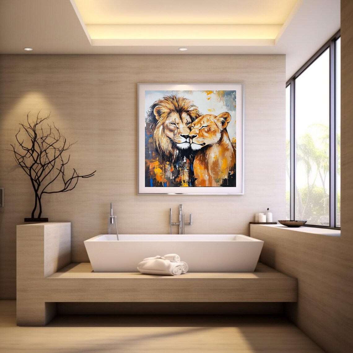 Lion Lioness Couple, Romantic Animal Art Print - Image 2