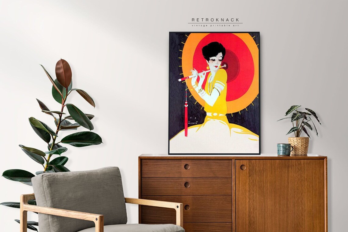 Art Deco Flapper Parasol Flute 1920s Fashion Illustration Art Poster - Image 2