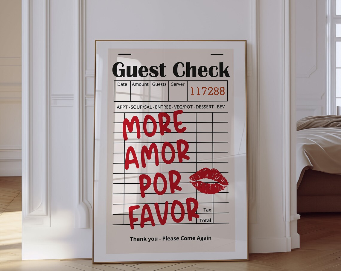 Guest Check More Amor Por Favor Red Lipstick Retro Diner Fun Poster