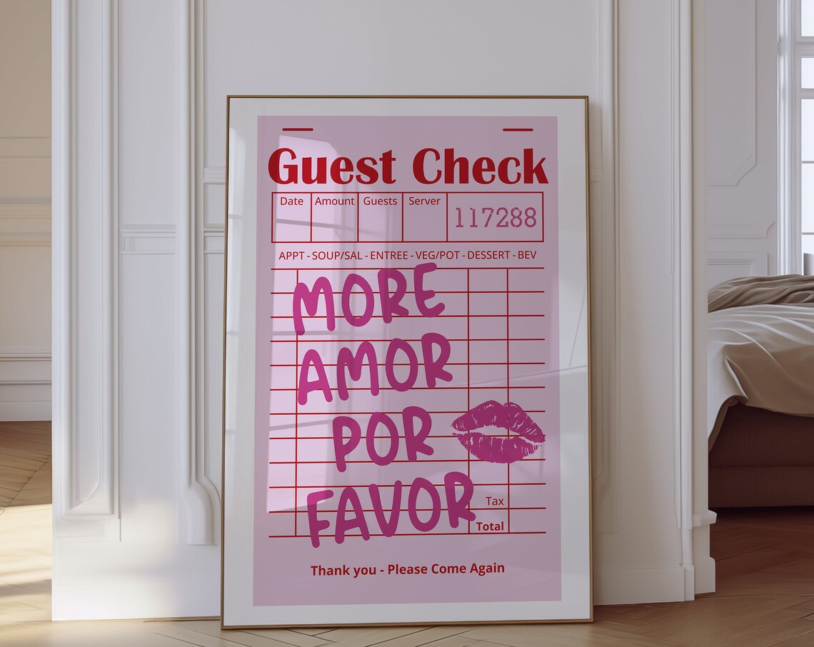 Guest Check More Amor Por Favor Pink Retro Diner Lipstick Fun Poster