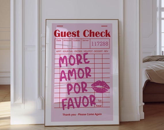 Guest Check Print Trendy Wall Art More Amor For Favour Print Preppy Guest Check Poster Retro Wall Art Cute Typography Art Art