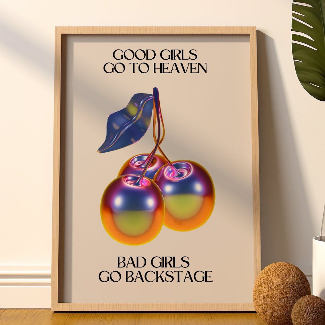 Good Girls Go to Heaven Funny Quote Chrome Cherries Y2K Poster