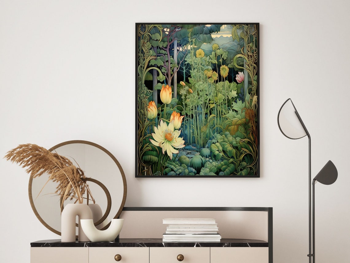 William Morris Style Tulip and Daisy Garden Botanical Poster - Image 2