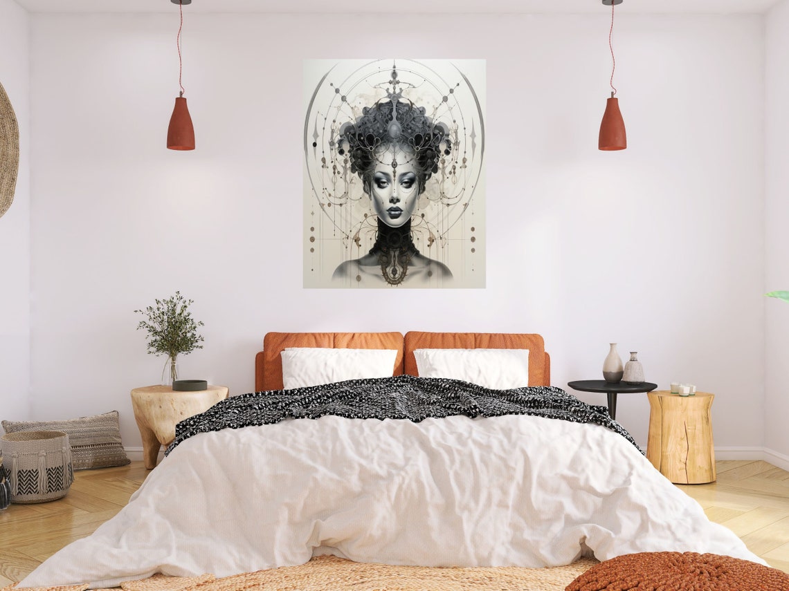 Art Deco Monochrome Woman With Ornate Celestial Headpiece Poster - Image 6