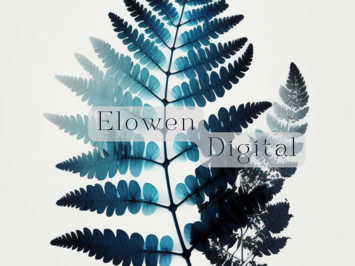 Calm Minimalist Blue Fern Xray Botanical Silhouette Art Poster - Image 4