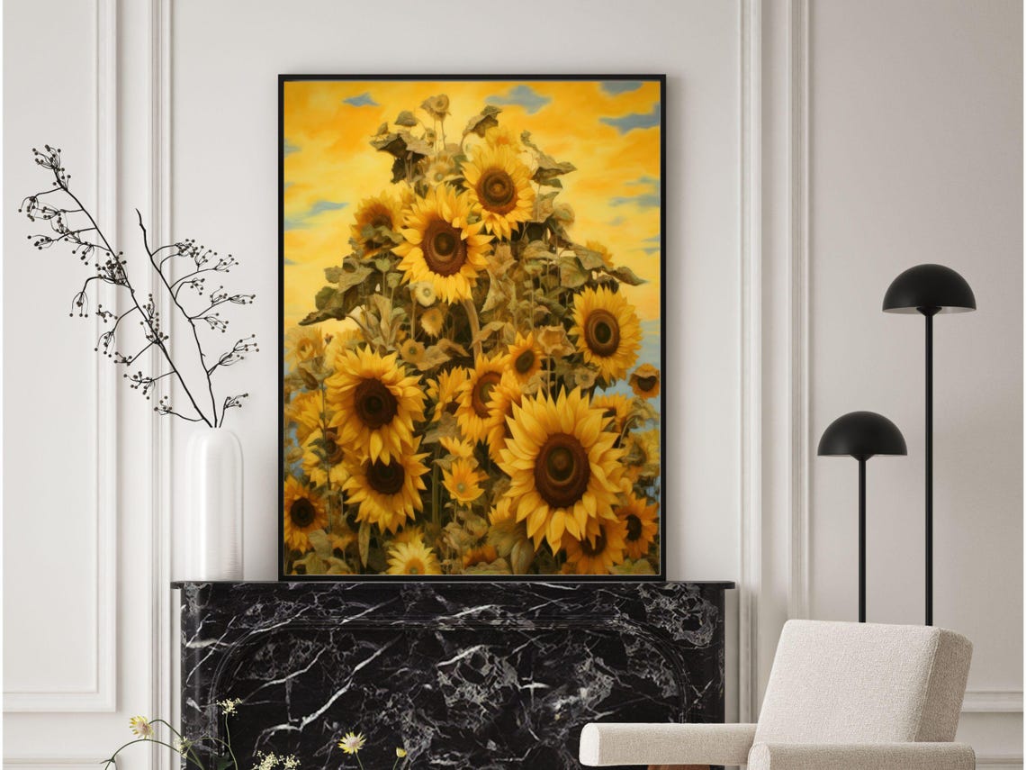 Golden Sunflower Mound Under a Bright Yellow Sky Botanical Poster - Image 2