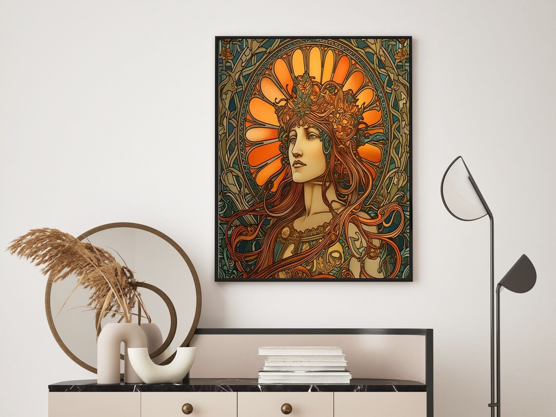 Art Nouveau Redhead Woman With Sunburst Halo Vintage Art Poster - Image 6