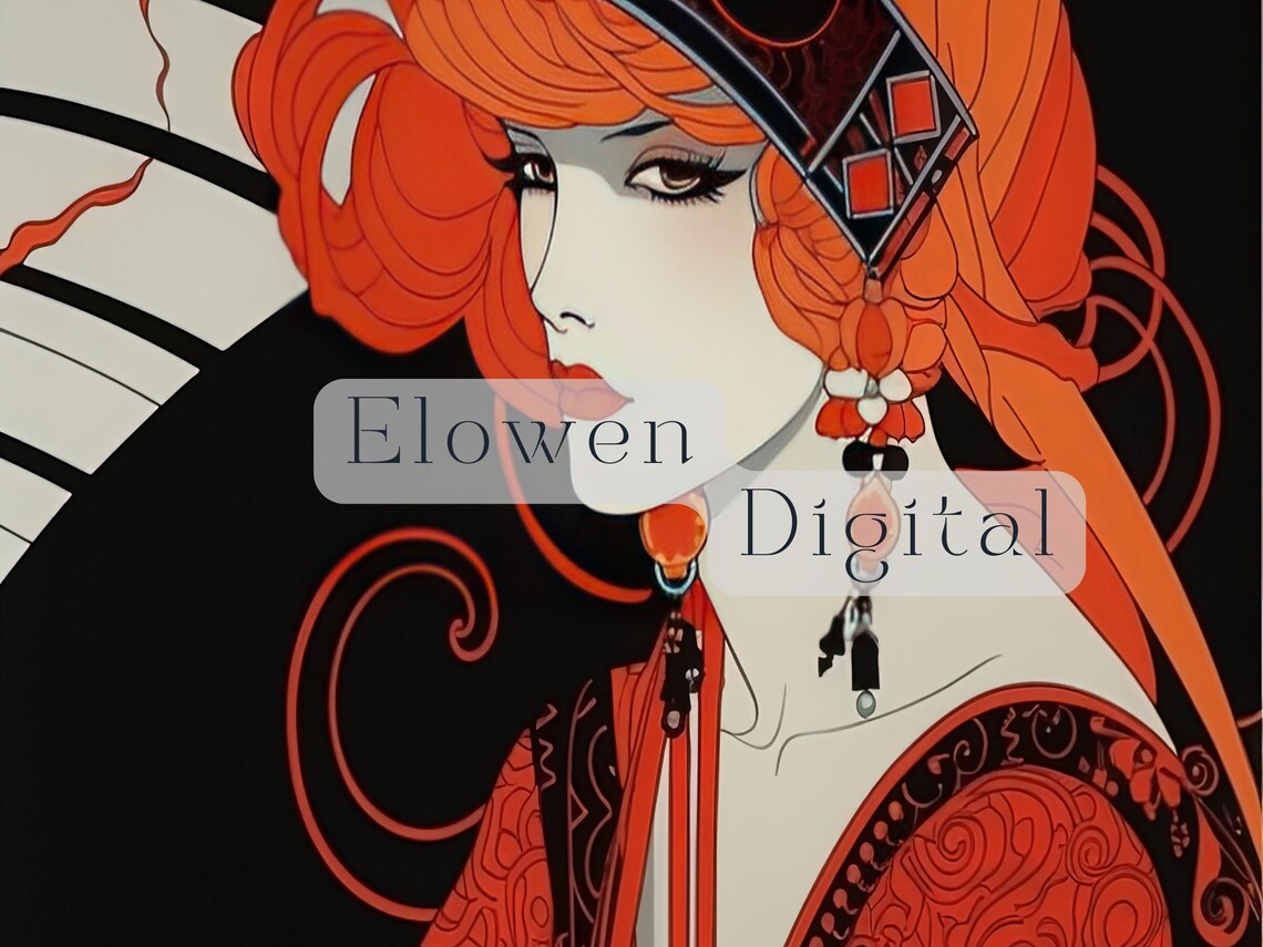 Art Deco Red Haired Woman In Black And Red With Diamond Tiara Poster - Image 3