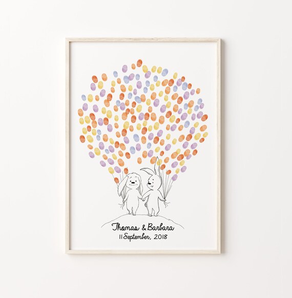 Sweet Rabbits Holding Balloons Wedding Keepsake Guest Book Poster
