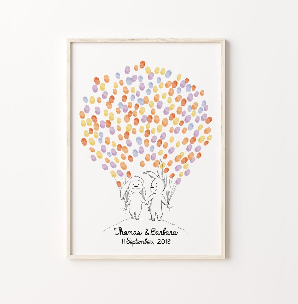 Sweet Rabbits Holding Balloons Wedding Keepsake Guest Book Poster