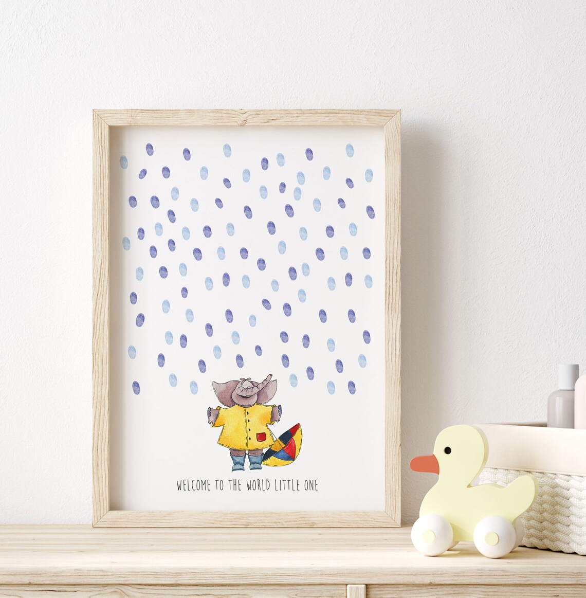 Elephant in Raincoat Welcome Baby Keepsake Guest Book Poster - Image 4