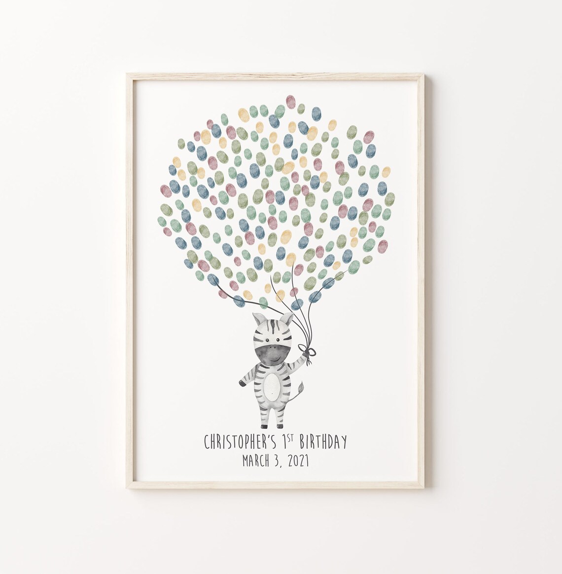 Zebra With Balloons Christopher's 1st Birthday Guest Book Poster