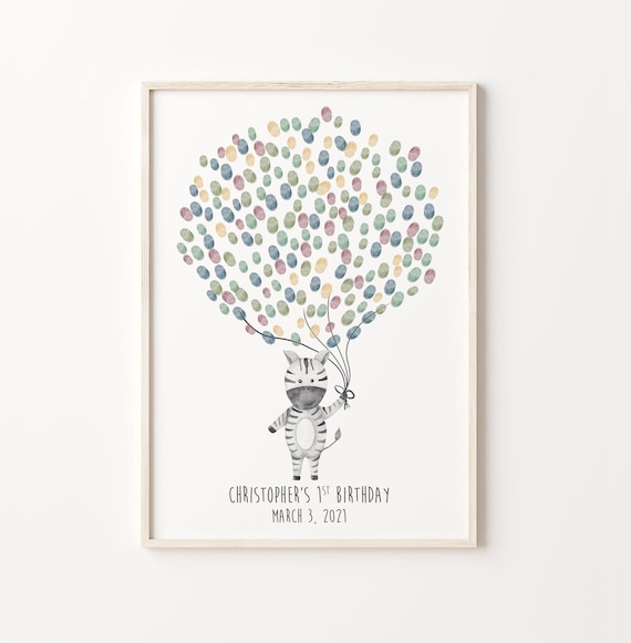 Zebra With Balloons Christopher's 1st Birthday Guest Book Poster