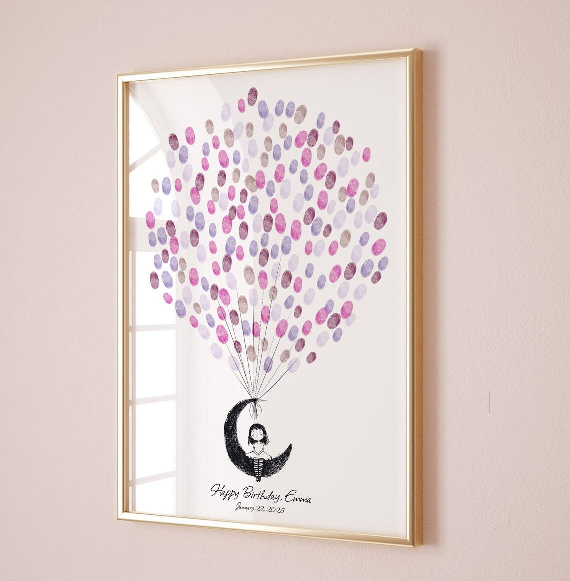 Moon Balloon Fingerprint Guest Book Space Theme Guestbook Birthday Party Keepsake Order - Image 3
