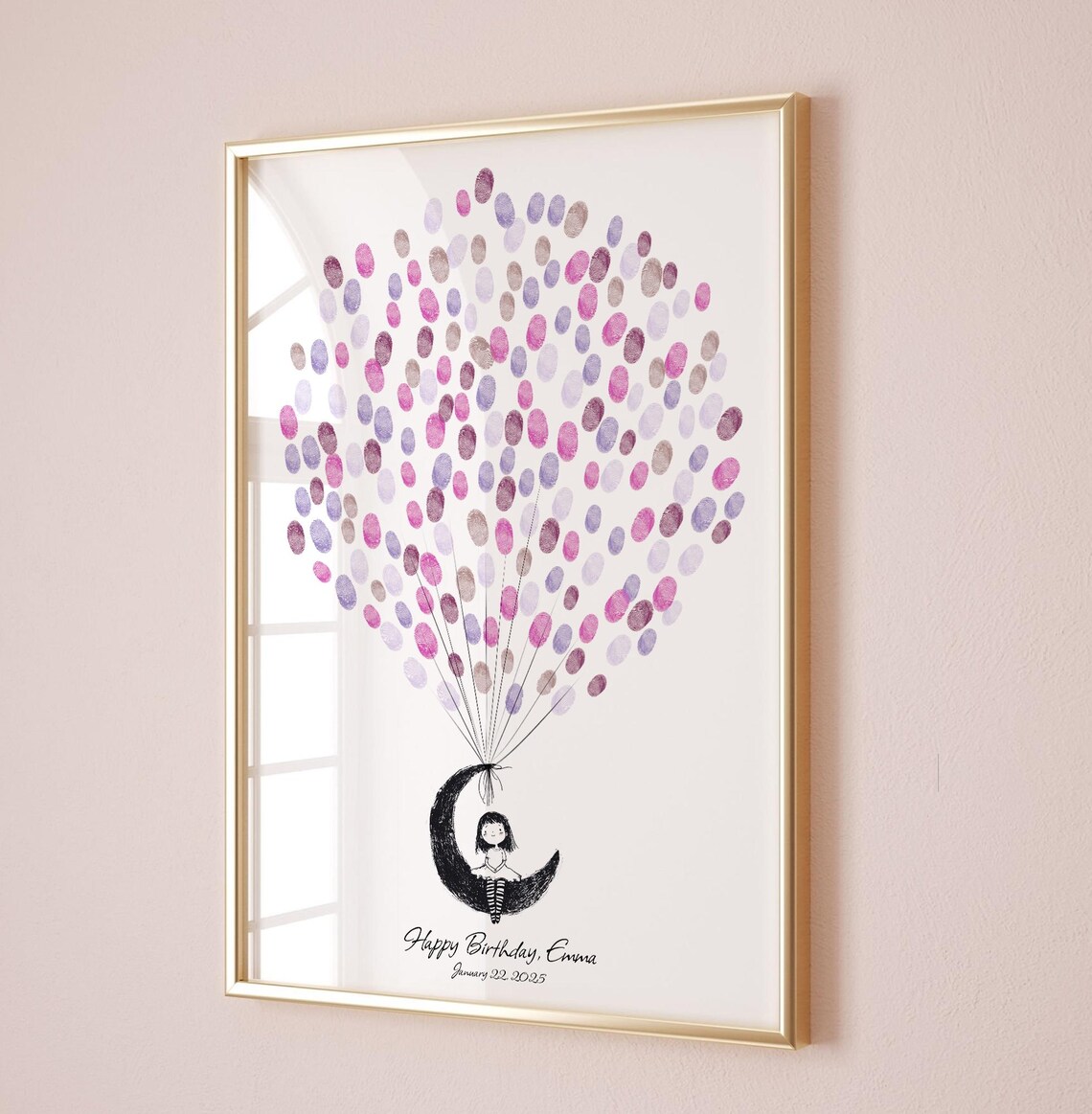 Moon Girl Sitting With Balloons Birthday Guest Book Keepsake Poster - Image 3
