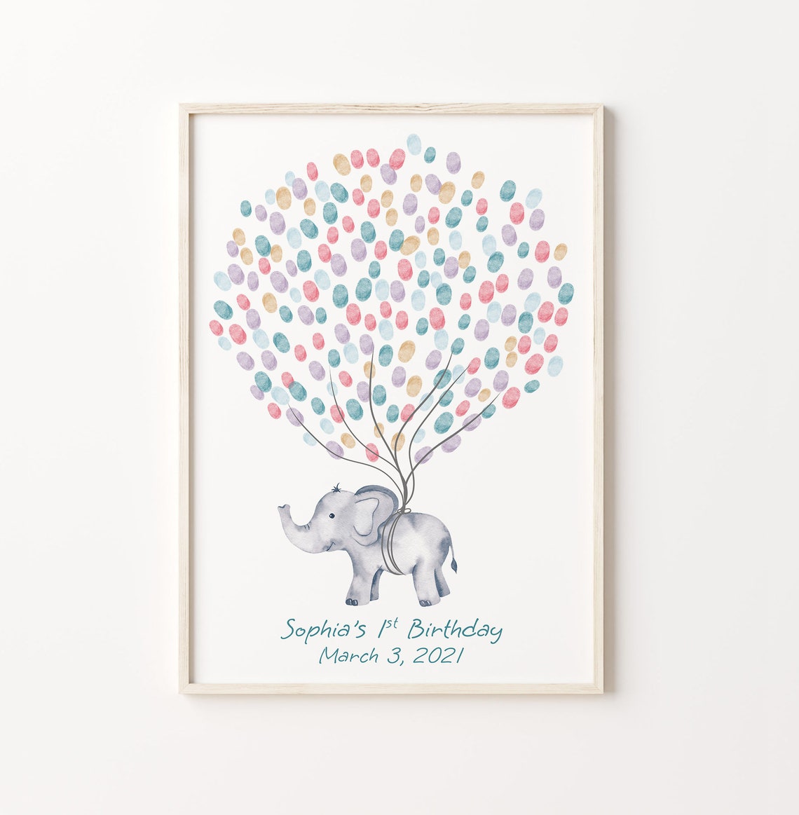 Baby Elephant Guest Book, Watercolor Balloon Tree Print
