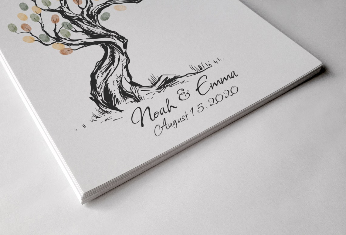 Wedding Thumbprint Tree Guest Book Wedding Fingerprint Tree Sketch Thumbprint Tree Family Fingerprint Tree - Image 2