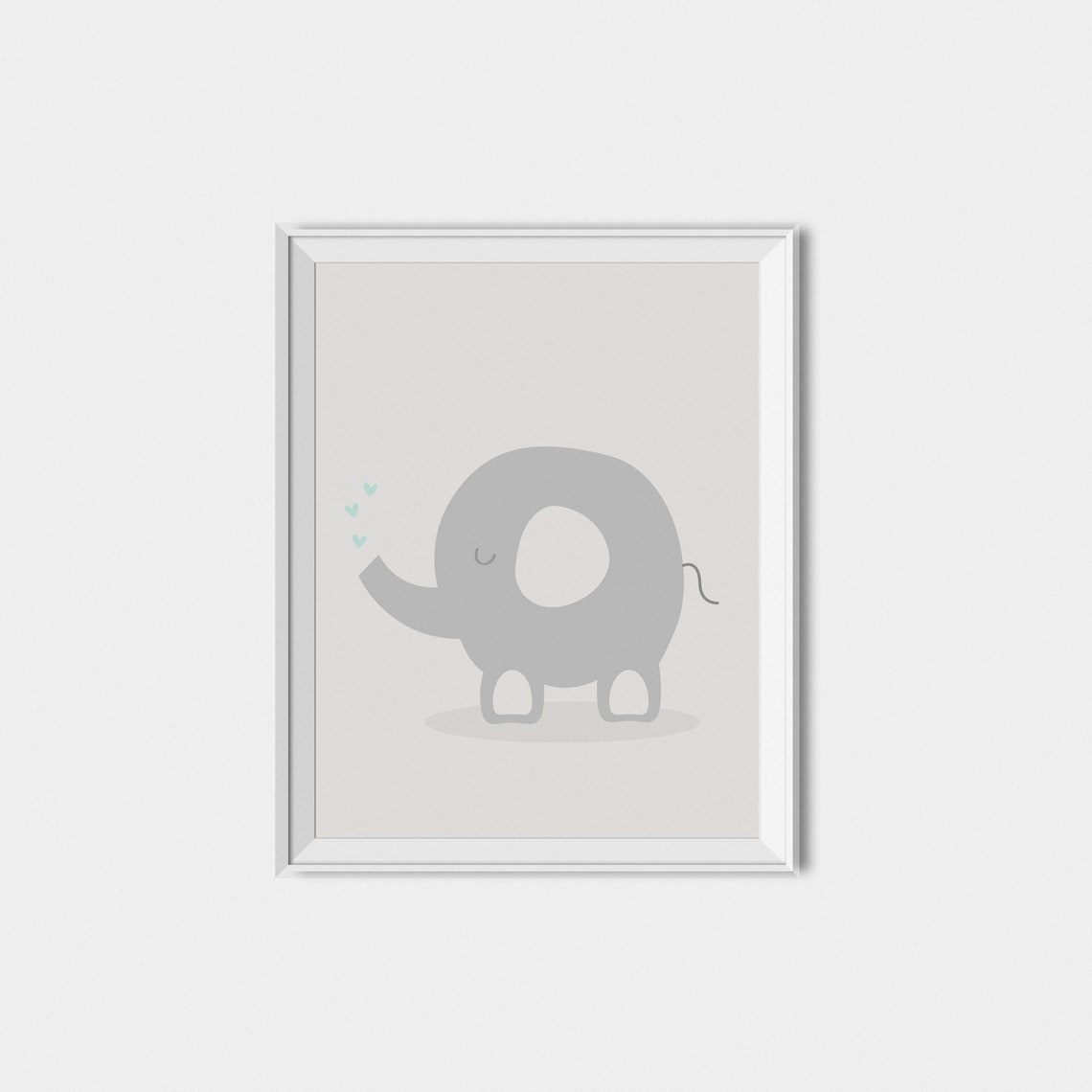 Sweet Twin Elephant Nursery Poster in Mint Green with Tiny Hearts - Image 2