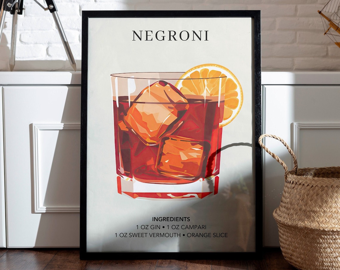 Negroni Retro Minimalist Cocktail Poster Print