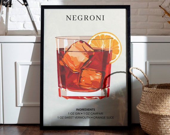Negroni Retro Minimalist Cocktail Poster Print
