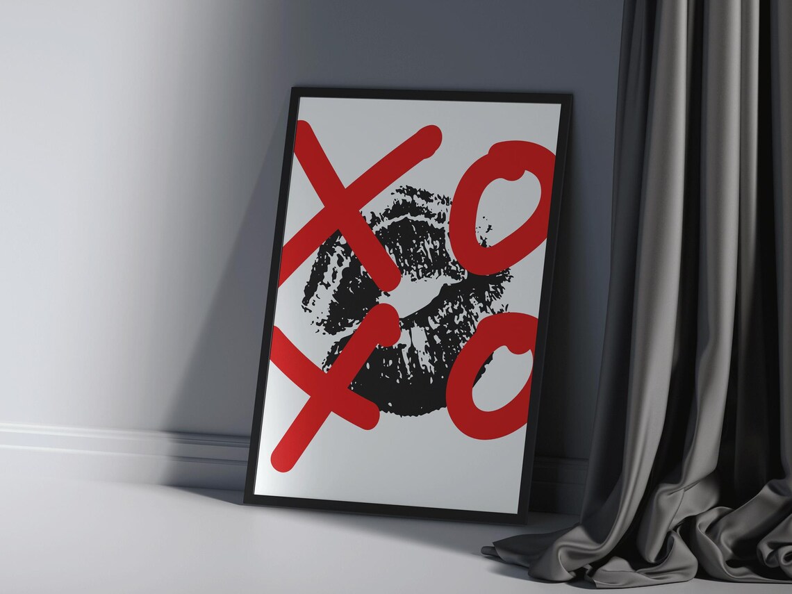 XOXO Red Letters Black Lipstick Kiss Print Valentines Wall Poster - Image 2