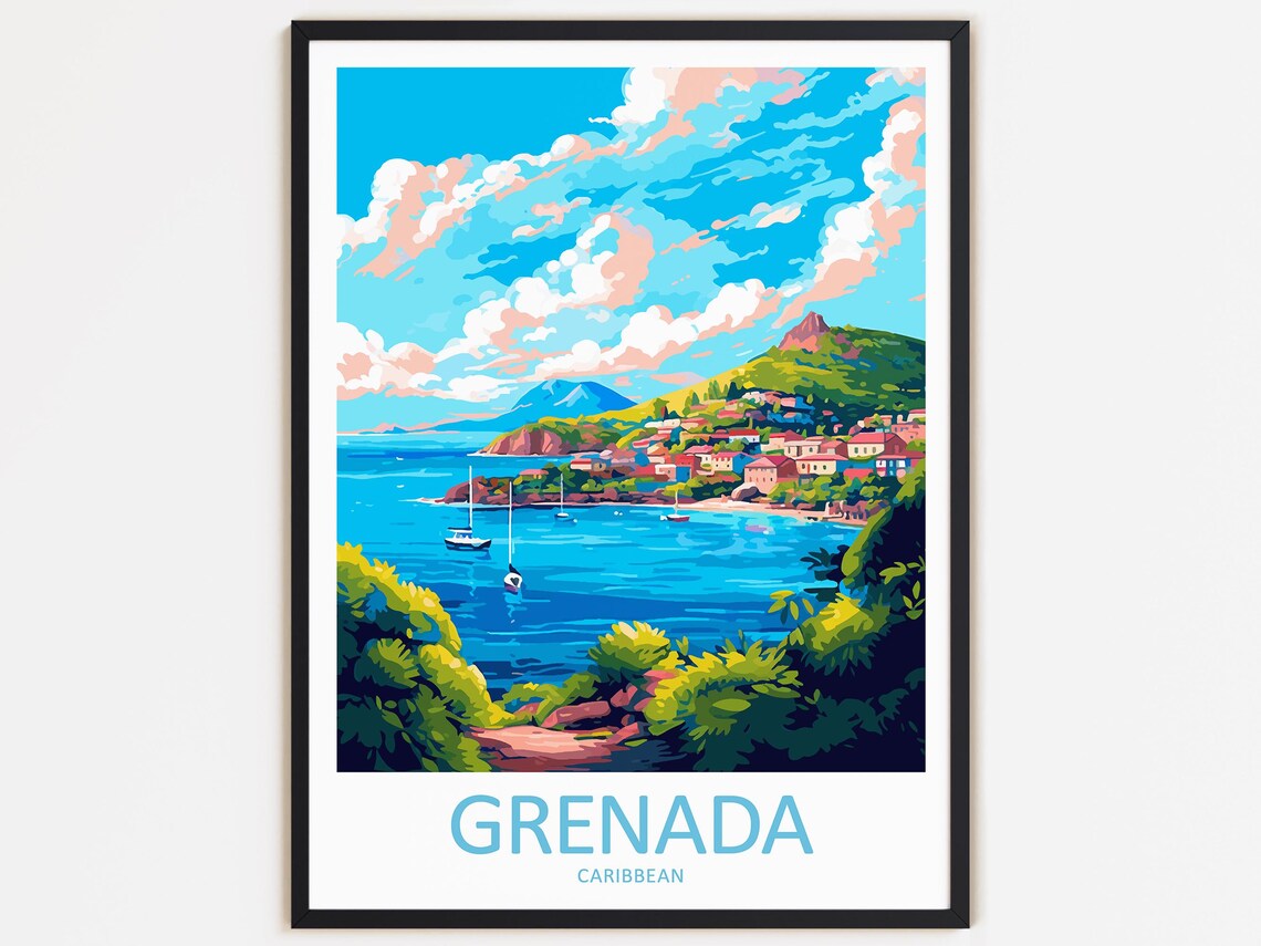 Grenada Travel Poster, Caribbean Home Decor