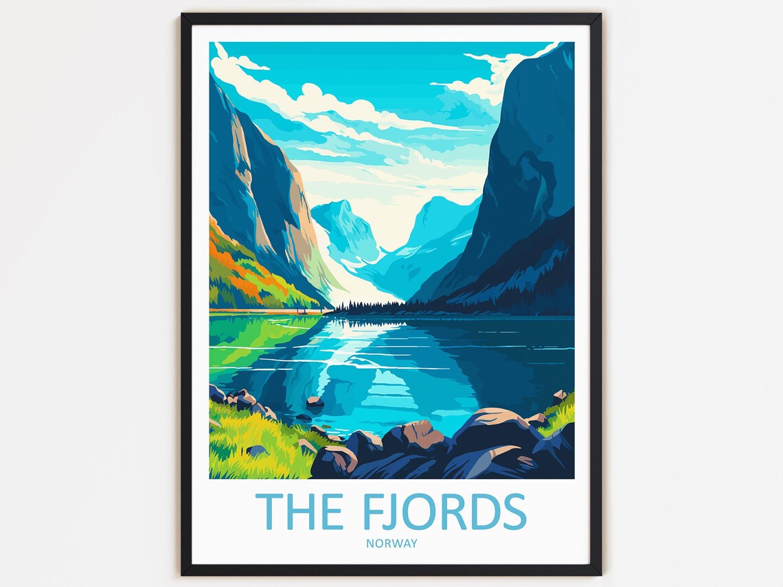 The Fjords Travel Poster, Norway Wall Decor