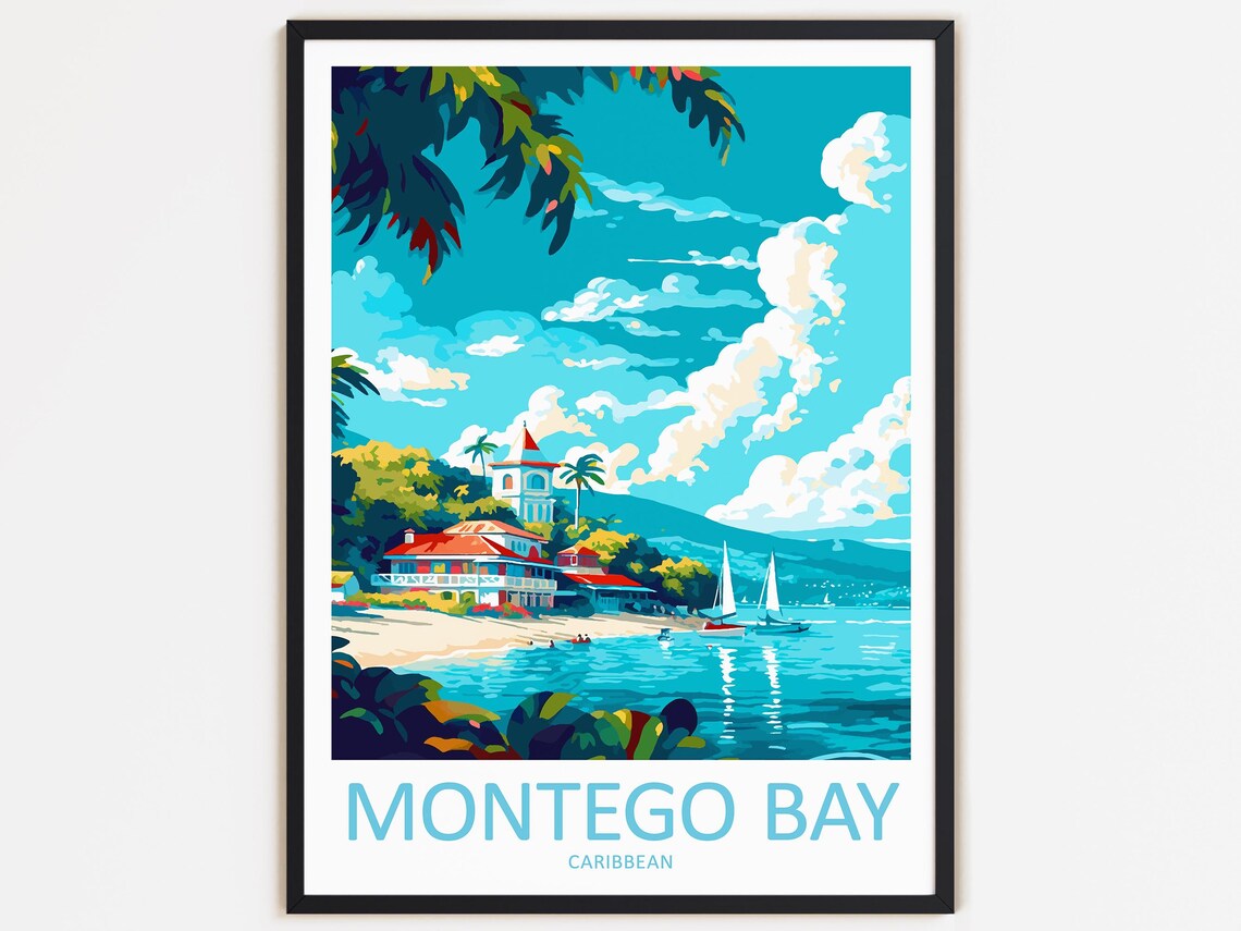 Montego Bay Travel Print, Caribbean Home Decor