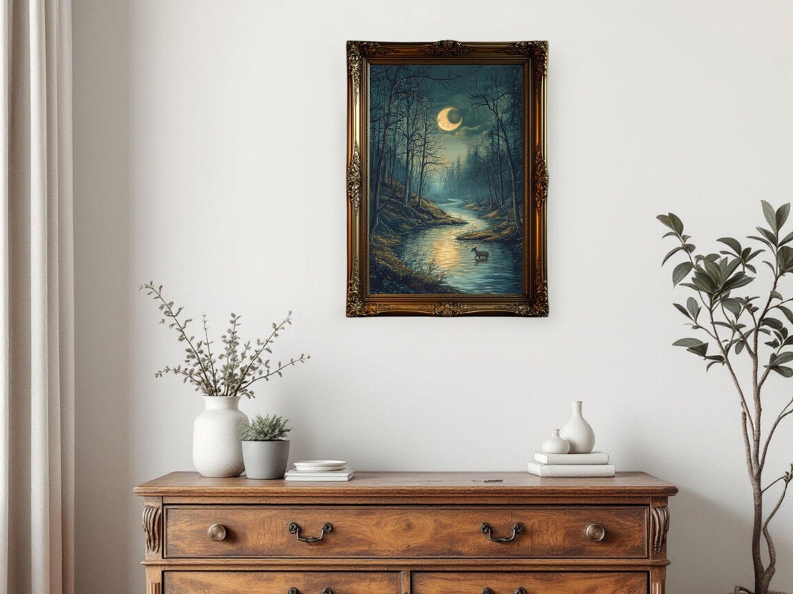 Enchanted Moonlit River, Dark Academia Landscape - Image 3