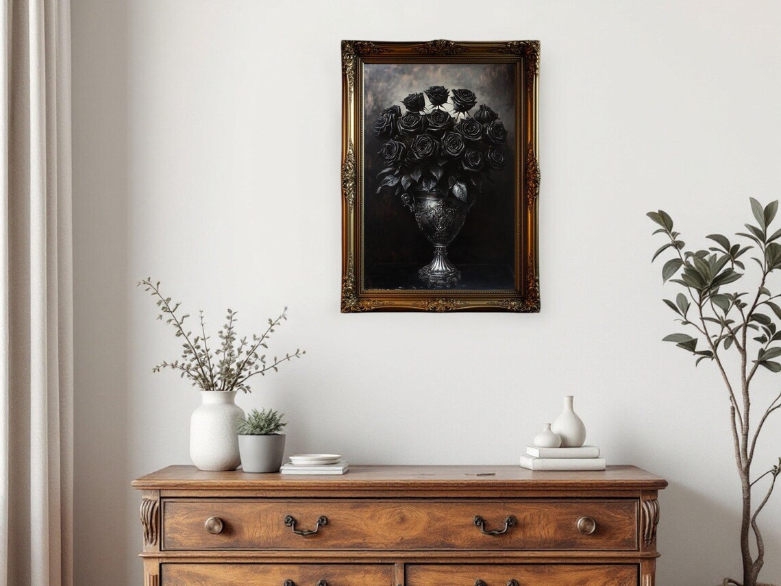 Gothic Black Rose Bouquet, Moody Floral Art Print - Image 3