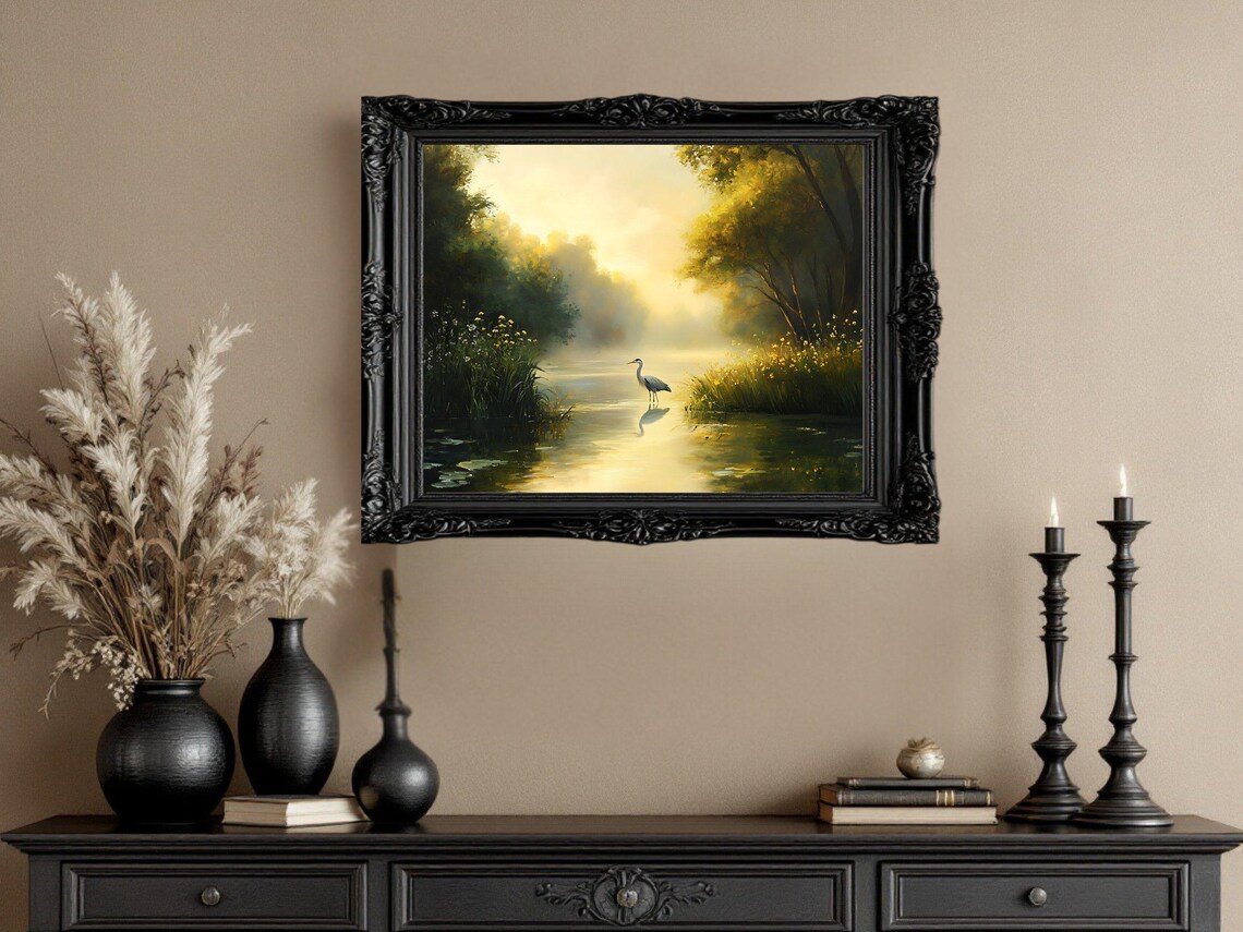 Serene River Landscape, Modern Nature Art Print - Image 2