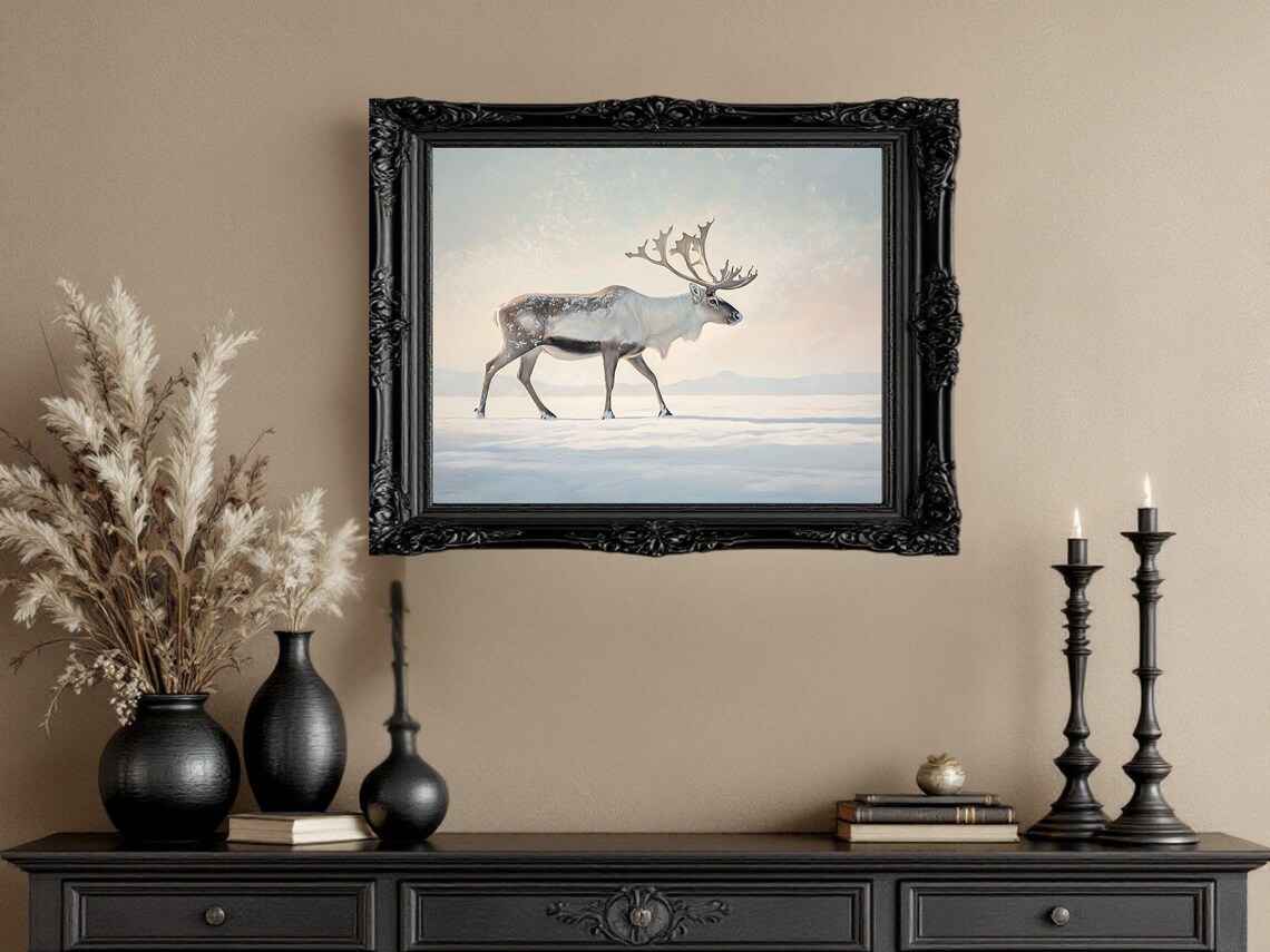 Winter Reindeer, Nordic Snow Scene Art Print - Image 3
