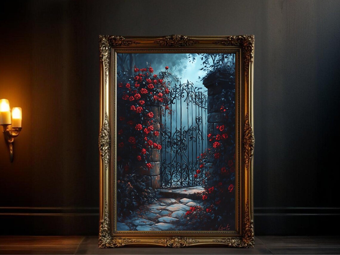 Enchanted Garden Gate Art Print, Gothic Garden Artwork