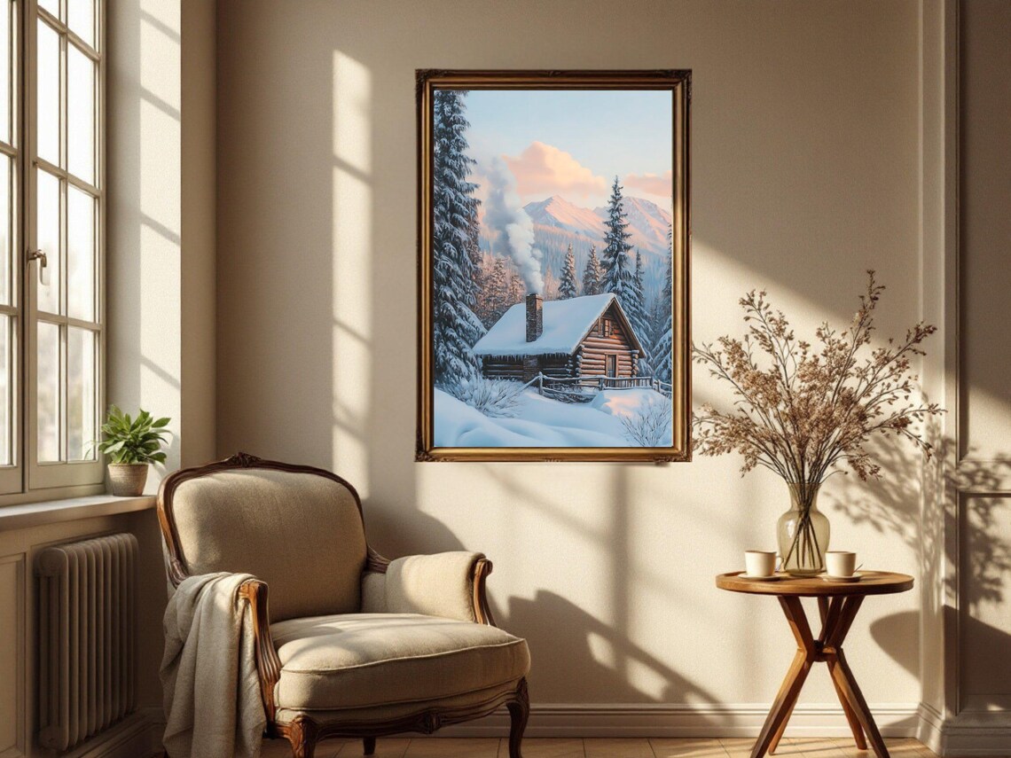 Winter Cabin In Snowy Forest, Rustic Winter Wonderland - Image 3