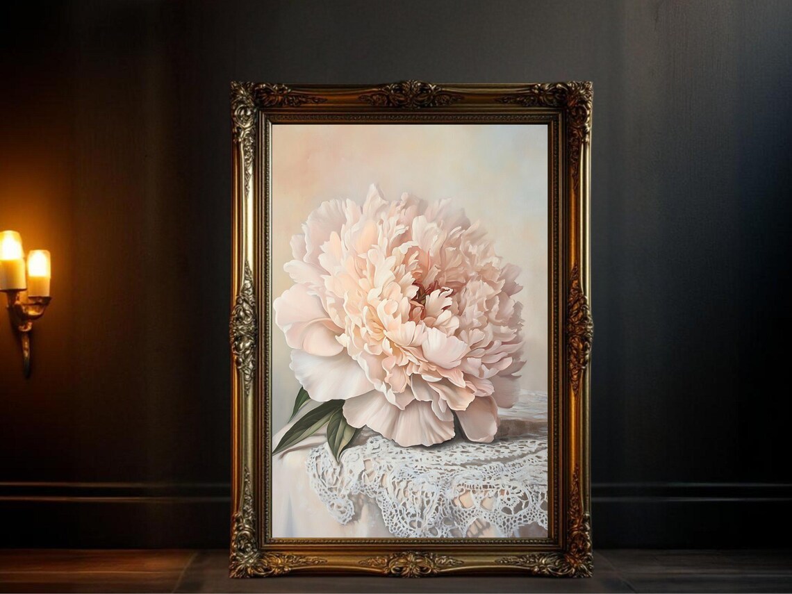 Peony Print, Vintage Oil Painting Botanical Decor