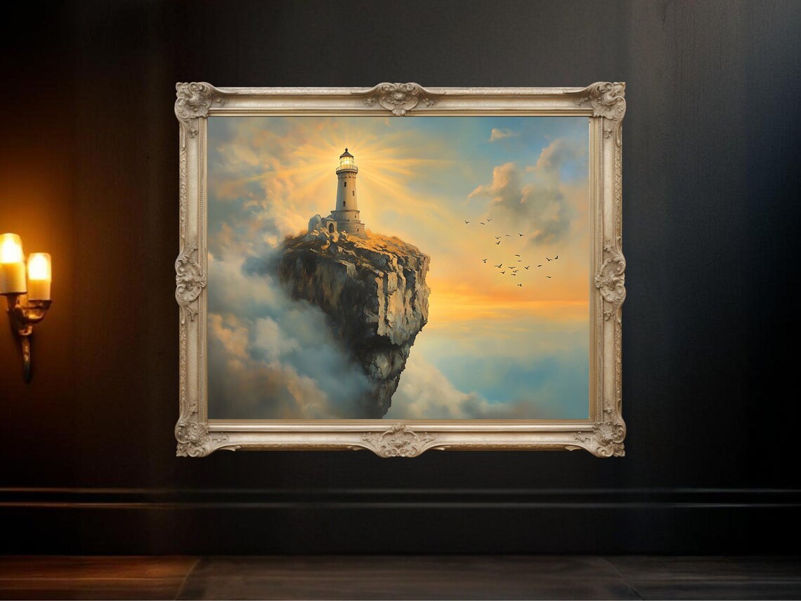 Lighthouse On Cliff, Coastal Sunset Landscape