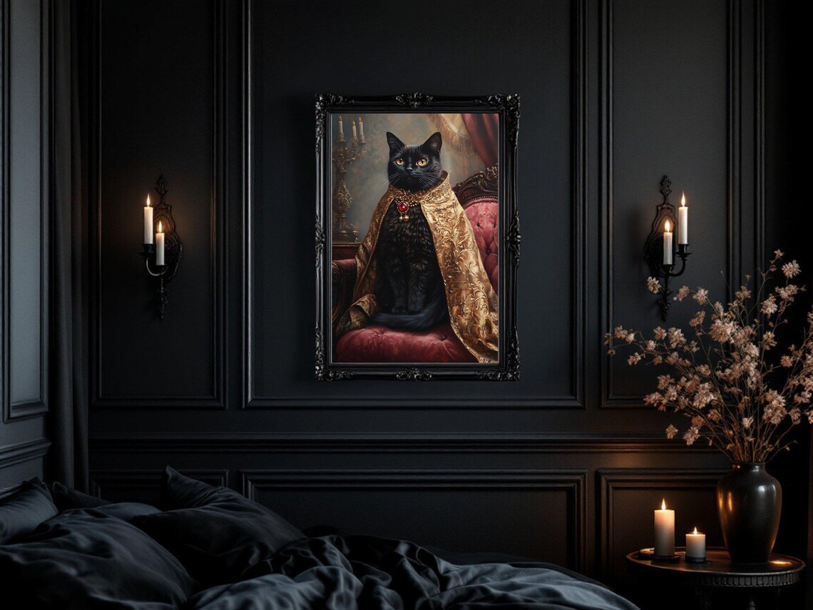 Royal Black Cat Portrait, Vintage Inspired Art Print - Image 2