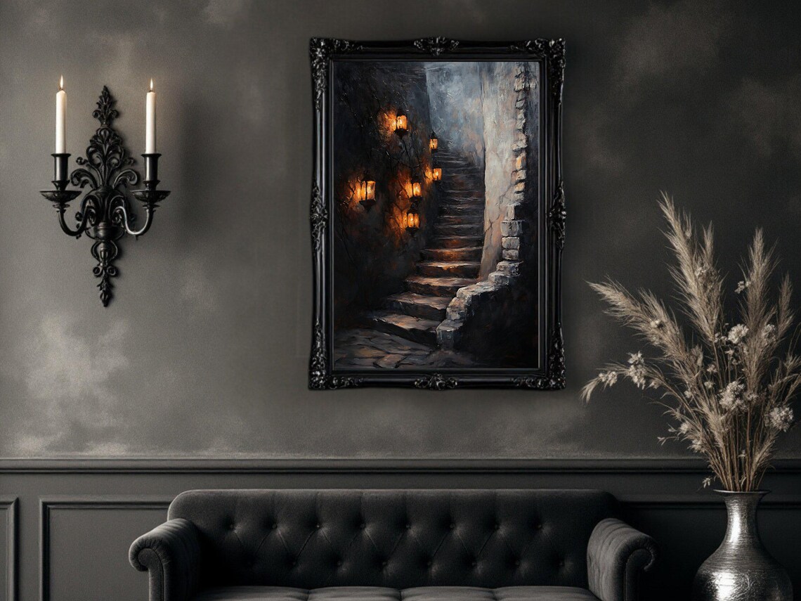 Mysterious Dark Staircase, Haunted House Decor Art Print - Image 2