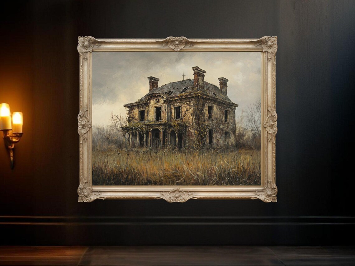Vintage Haunted House Art Print, Spooky Gothic Mansion