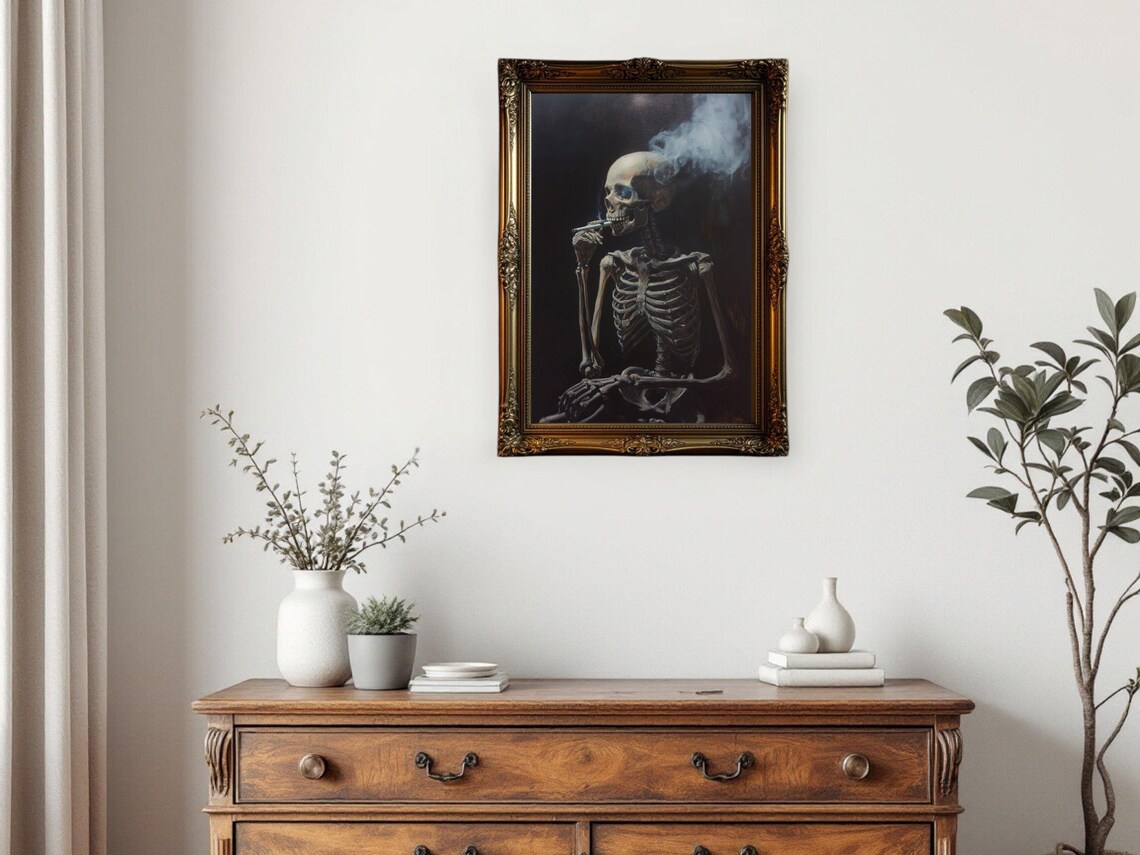 Smoking Skeleton Dark Academia Gothic Poster - Image 3