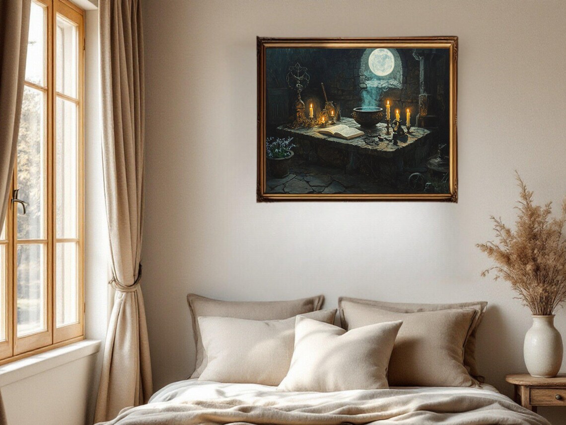 Mystical Moonlit Ritual, Gothic Night Scene Art Print - Image 2