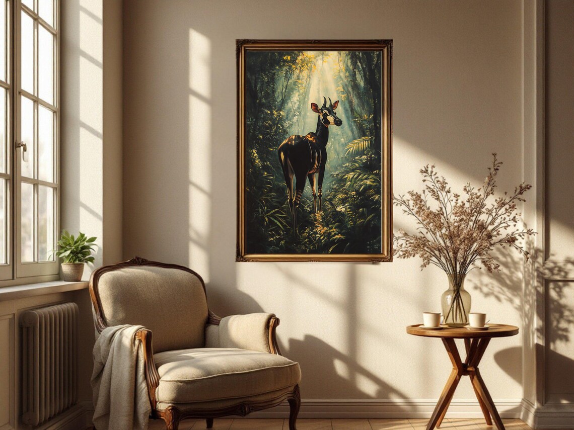 Enchanting Okapi Forest Animal Art Print, Jungle Scene - Image 2
