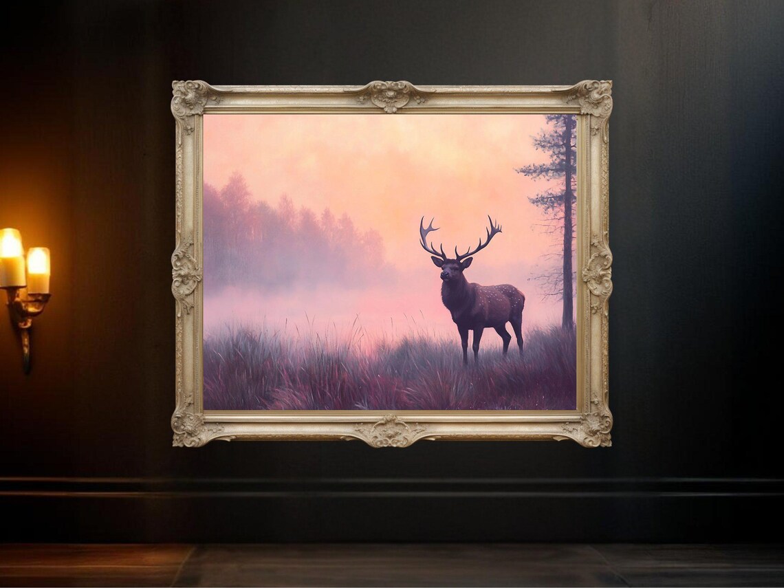 Majestic Deer Art Print, Forest Landscape