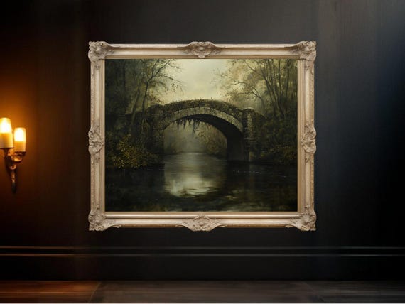 Vintage Stone Bridge Landscape, Serene Forest