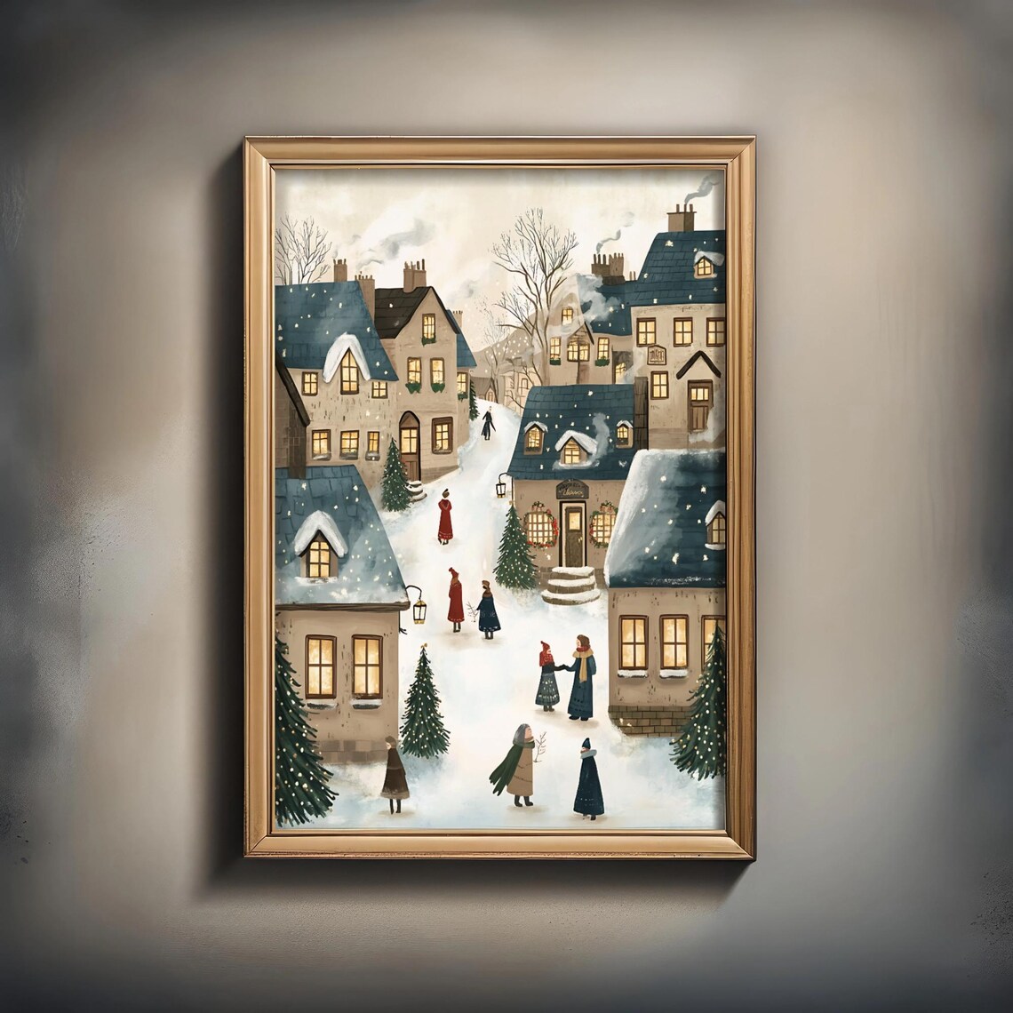 Vintage Snowy Village, Charming Winter Town Art Print - Image 3