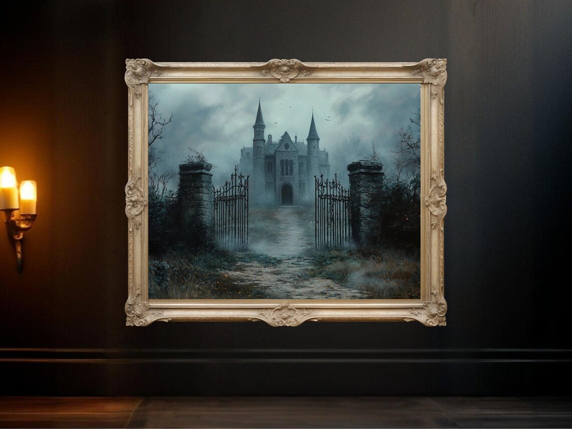 Haunted Mansion, Spooky Castle Gothic Halloween Art Print