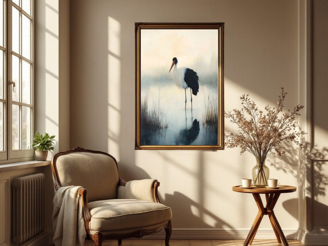Elegant Bird In Misty Marsh, Watercolor Art Print - Image 2