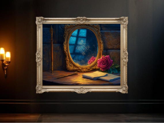 Mystical Vintage Mirror Gothic Rose And Candlelit Reflection