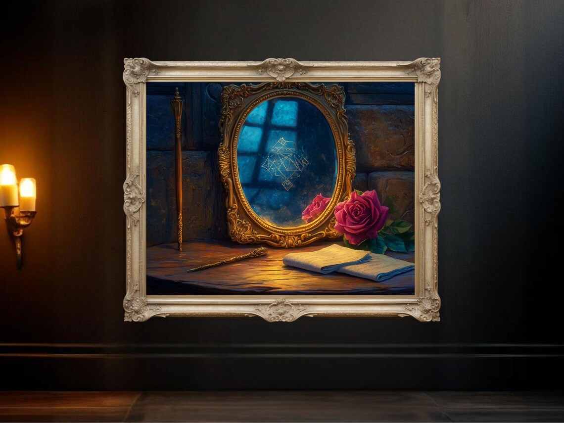 Mystical Vintage Mirror Gothic Rose And Candlelit Reflection