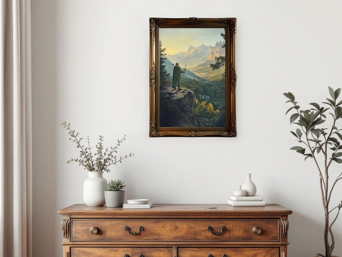 Fantasy Ranger With Bow, Mountain Landscape Poster - Image 3